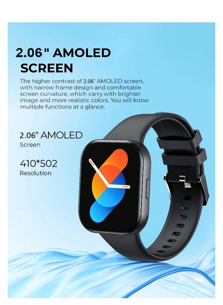 havit Smart Watch for Men & Smart Watch for Women – 2.06" Full Touch Fitness Smartwatch with Bluetooth Calling, IP68 Waterproof, Heart Rate, SpO2, Blood Pressure & Sleep Monitor, Zinc Alloy Body, Custom Watch Faces, Message & Call Notifications, Compatible with Android & iPhone, Business & Sports Use (Black)  - Image 2