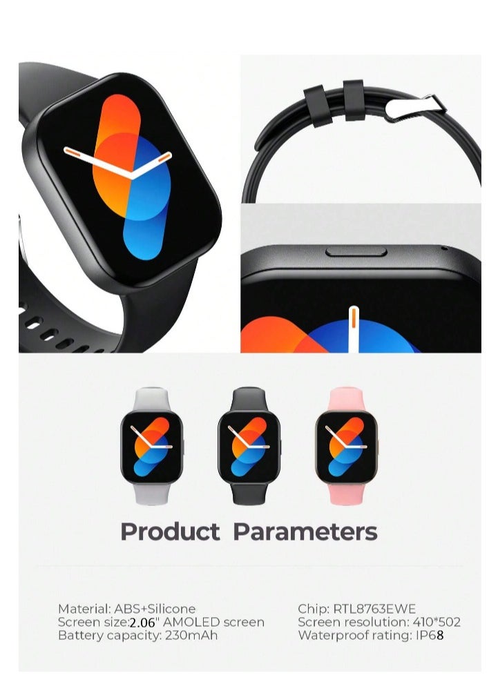 Smart Watch for Men & Smart Watch for Women – 2.06" Full Touch Fitness Smartwatch with Bluetooth Calling, IP68 Waterproof, Heart Rate, SpO2, Blood Pressure & Sleep Monitor, Zinc Alloy Body, Custom Watch Faces, Message & Call Notifications, Compatible with Android & iPhone, Business & Sports Use (Black)