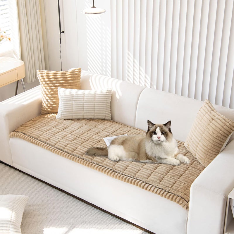 OTOB Couch Cover for Dogs Washable Non Slip Plush Sofa Covers for 3 Cushion Couch Fuzzy Pet Friendly Mat Bed Furniture Protector Sofa Slipcover All Seasons Coffee 276 x 709