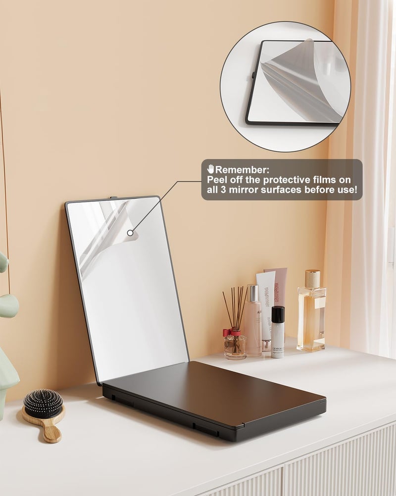 Dripex 3 Way Mirror With Storage Shelf  Trifold Self Haircut 360 Barber Mirror With Height Adjustable Hooks For Makeup  Styling  Shaving  Braiding  Dye Hair - Image 5