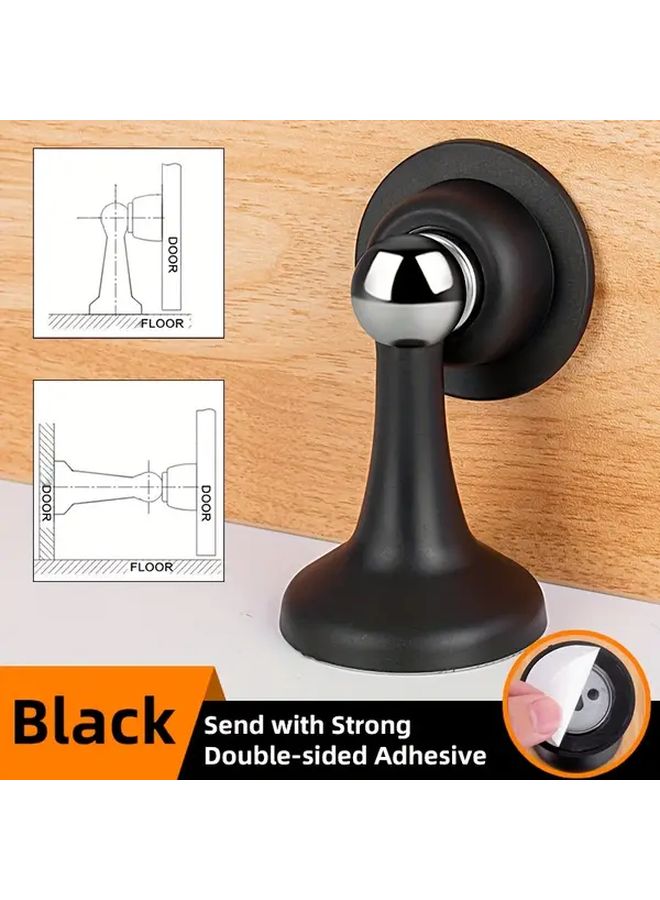 Black Magnetic Door Stopper No Drilling Strong Adhesive Anti Collision For Home Office - Image 1