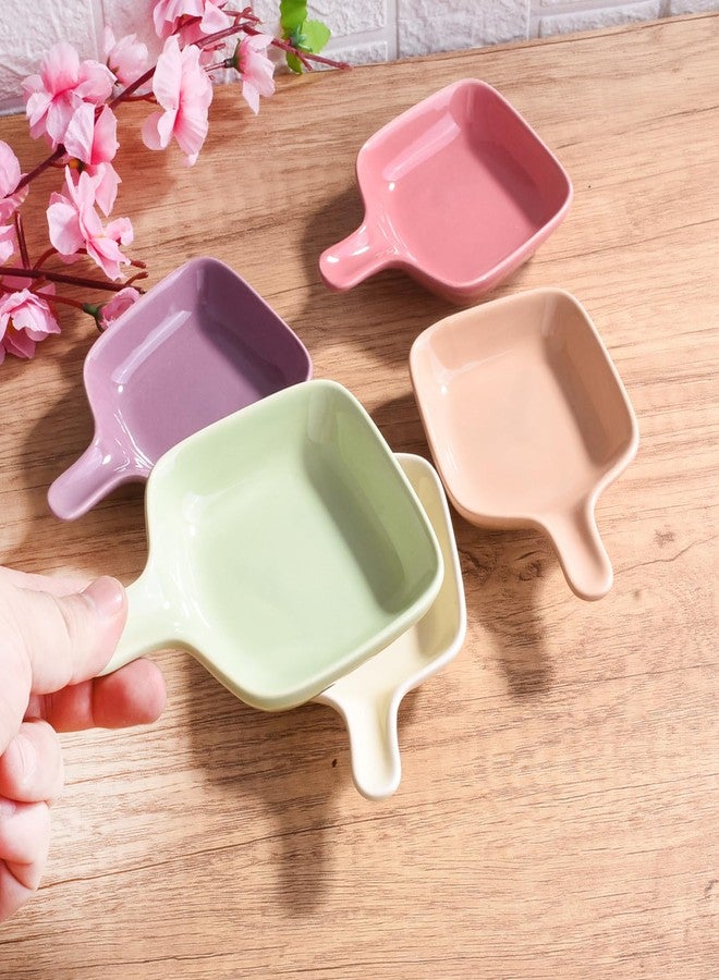 BOSILI 5-Color Handled Square Sauce Dishes Set Heat-Resistant Ceramic Dipping Bowls with Grips Soy Sauce Plates for Sushi Condiments Snacks - Image 4