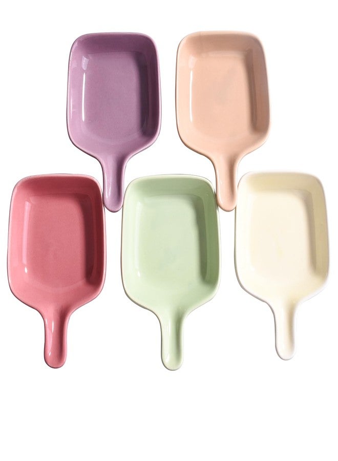 BOSILI 5-Color Handled Square Sauce Dishes Set Heat-Resistant Ceramic Dipping Bowls with Grips Soy Sauce Plates for Sushi Condiments Snacks - Image 1