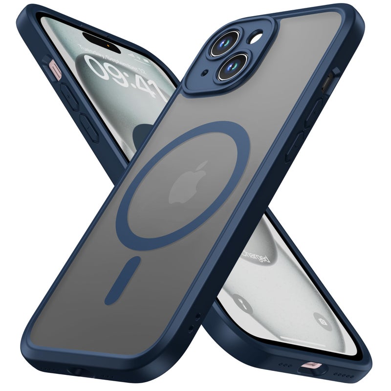 ImpactStrong Magnetic Guard Designed for iPhone 15 Case [Camera Protection] [Military Grade Drop Tested] [Compatible with MagSafe] Slim Translucent Matte Phone Case (6.1") - Navy Blue - Image 1