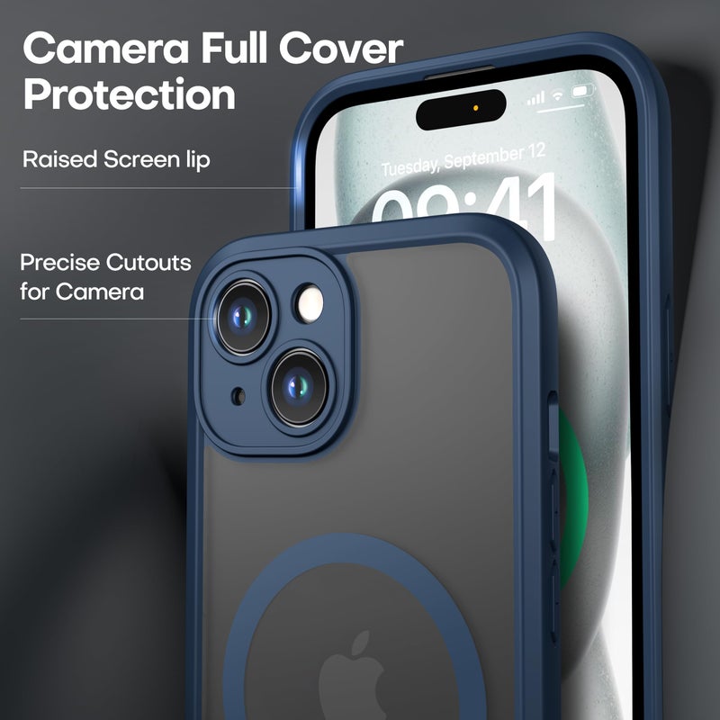 ImpactStrong Magnetic Guard Designed for iPhone 15 Case [Camera Protection] [Military Grade Drop Tested] [Compatible with MagSafe] Slim Translucent Matte Phone Case (6.1") - Navy Blue - Image 3