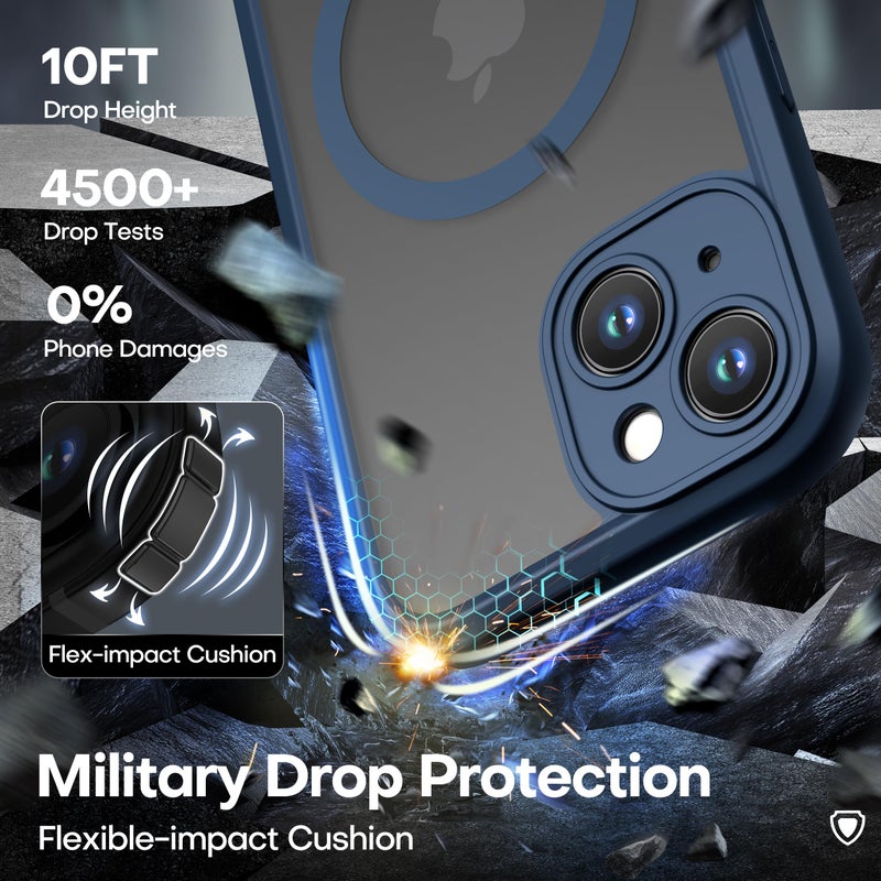ImpactStrong Magnetic Guard Designed for iPhone 15 Case [Camera Protection] [Military Grade Drop Tested] [Compatible with MagSafe] Slim Translucent Matte Phone Case (6.1") - Navy Blue - Image 5