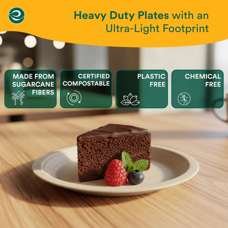 ECO SOUL 6 Inch Compostable Disposable Paper Plates [100 Pack] Food Safe 100% Virgin Bagasse Pulp Heavy Duty Microwave Safe Small Round Dessert Appetizer Plate for Party, Picnic & BBQ (Brown) - Image 3