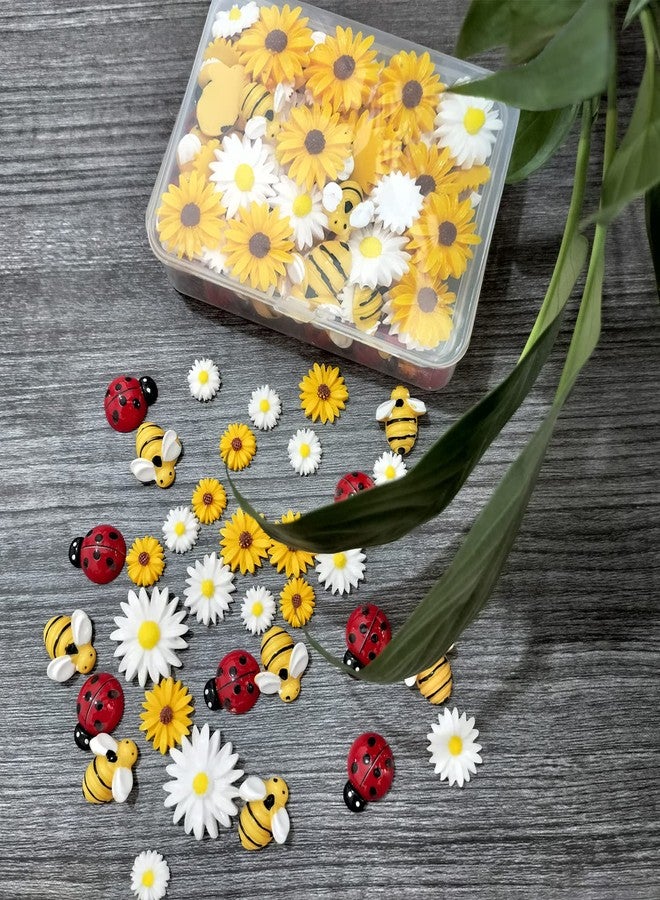 glacely 120pcs Mini Resin Bee Daisy Flowers Decor and Ladybugs Embellishments, Including 30 Pcs Tiny Resin Ladybug 30 Pcs Bee and 60 Pcs Sunflower Decorations for DIY Craft Cloth Pen Box Home Decor - Image 4