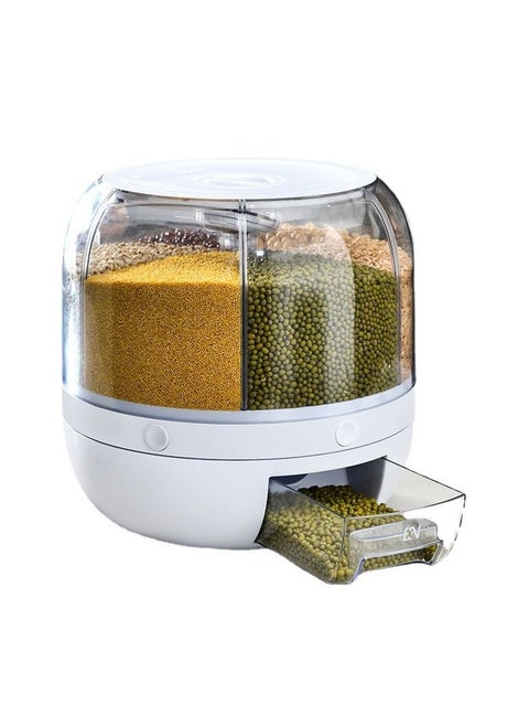 Rice Dispenser 6-Grid Rice Storage Container, Rice & Grain Storage Container Rotating Rice Storage