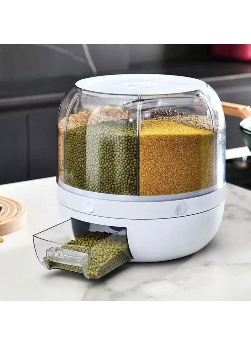 Rice Dispenser 6-Grid Rice Storage Container, Rice & Grain Storage Container Rotating Rice Storage