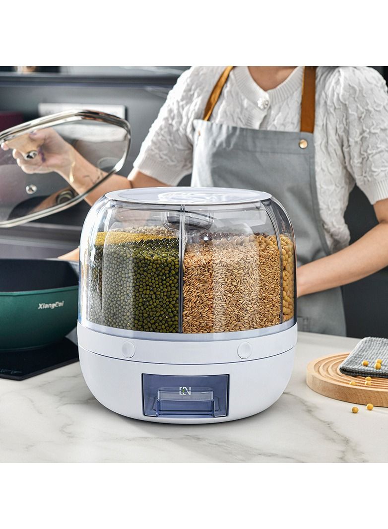 Rice Dispenser 6-Grid Rice Storage Container, Rice & Grain Storage Container Rotating Rice Storage