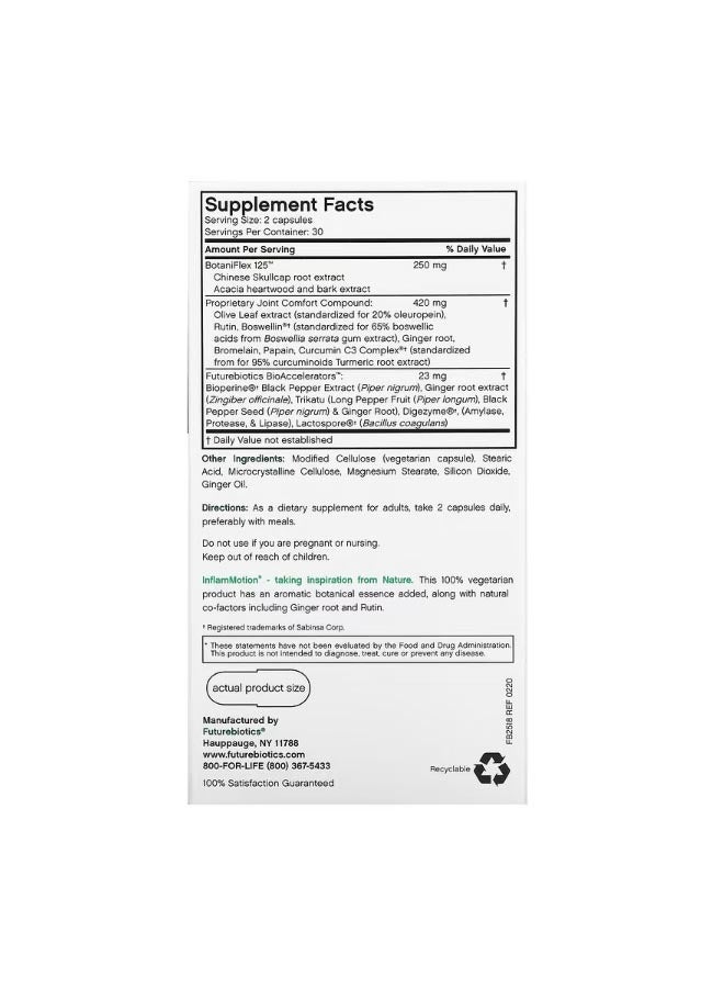 فيوتشر بايوتكس InflamMotion Joint Inflammation Complex 60 Vegetarian Capsules - Image 2