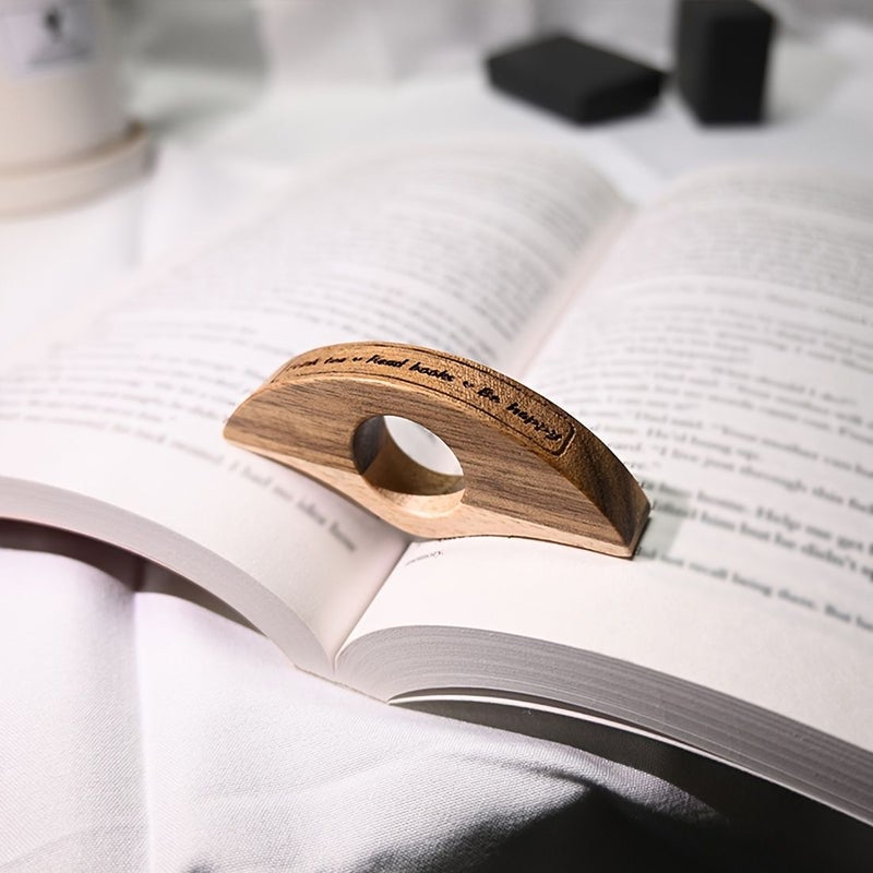 Wooden Thumb Book Holder Sapele Page Press Stand Gift For Book Lovers Holiday - Image 3