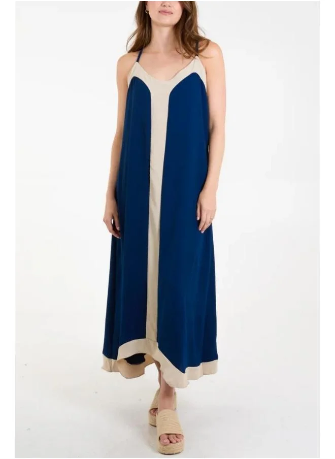 Hoxton Gal Navy & Beige Colorblock Cami Midi Dress – Relaxed Fit