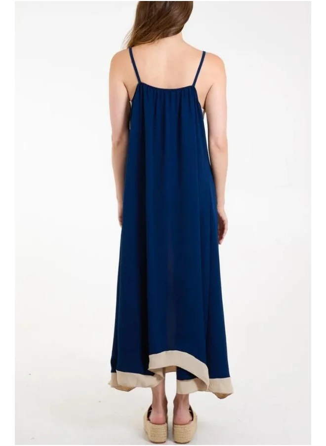 Hoxton Gal Navy & Beige Colorblock Cami Midi Dress – Relaxed Fit