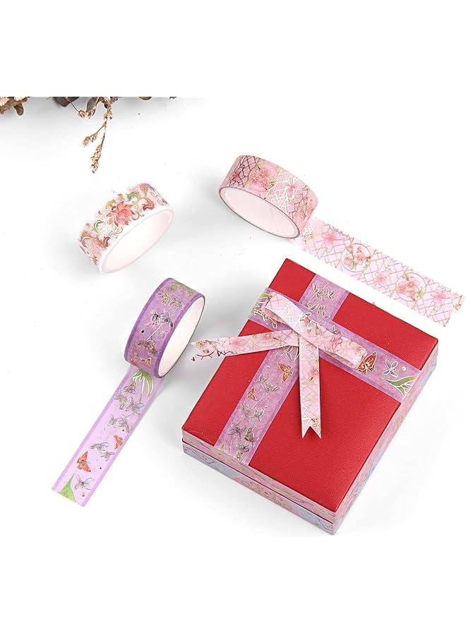erorex Washi Tape Set 12 Rolls Vintage Masking Tape Gold Foil Decorative Tape 5M 16.4Ft Long Glitting Oriental Aesthetic Journaling Supplies For Planner Bujo Artistic Projects Flower - Image 5