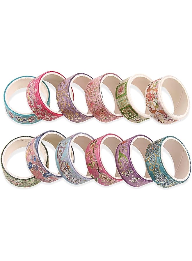 erorex Washi Tape Set 12 Rolls Vintage Masking Tape Gold Foil Decorative Tape 5M 16.4Ft Long Glitting Oriental Aesthetic Journaling Supplies For Planner Bujo Artistic Projects Flower - Image 3
