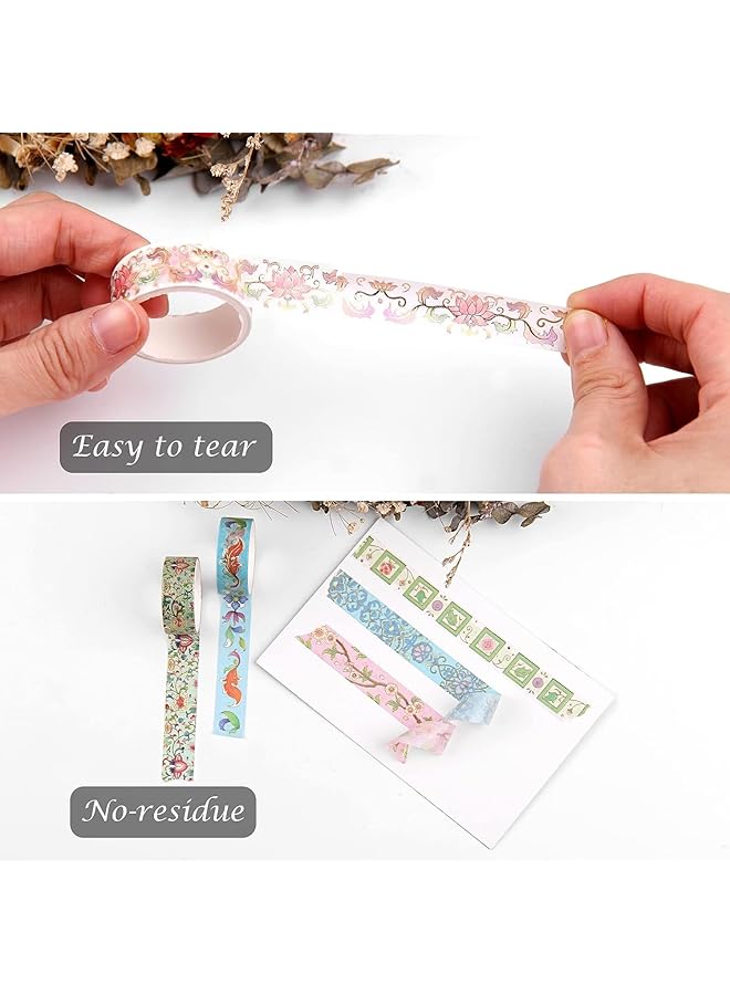 erorex Washi Tape Set 12 Rolls Vintage Masking Tape Gold Foil Decorative Tape 5M 16.4Ft Long Glitting Oriental Aesthetic Journaling Supplies For Planner Bujo Artistic Projects Flower - Image 4