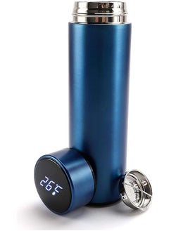 Insulated Water Bottle Tea Infuser Bottle Stainless Steel Vacuum Wide Mouth Coffee Mug Travel Thermoses With Lcd Touch Screen Keep Hot Or Cold Car Portable Coffee Cup 18Oz(Blue)