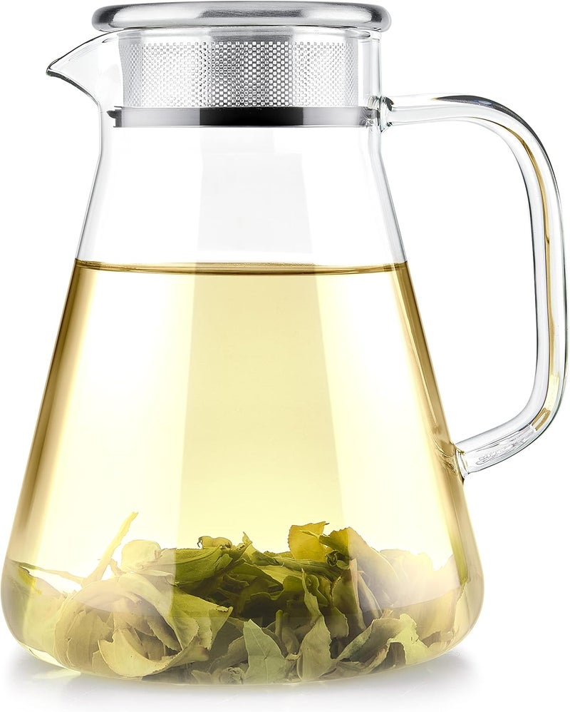 Teabloom OneTouch Tea Maker 2in1 Teapot and Kettle with Stainless Steel Filter Lid for Loose Tea  Stainfree Borosilicate Glass Teapot 40 Oz  Tea Connoisseurs Choice - Image 1