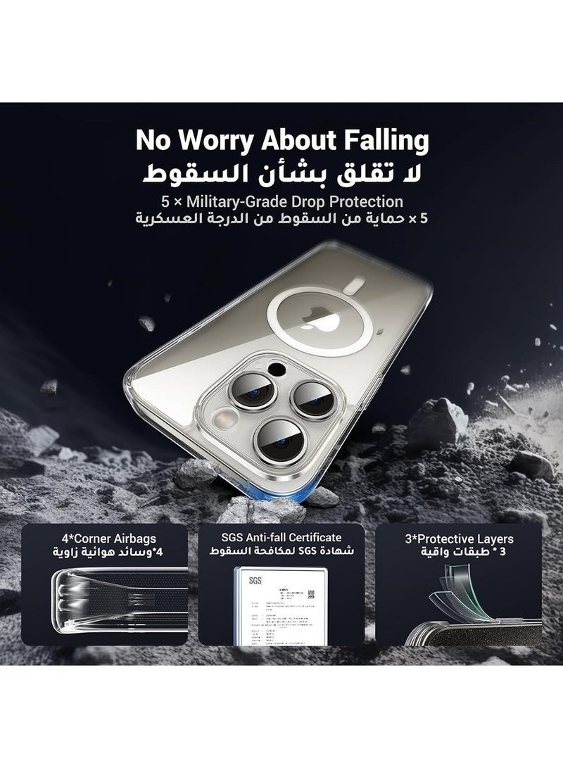 مجيد جراب ماج سيف لهاتف آيفون 15 برو ماكس، مزود بمغناطيسات N52 فائقة القوة، حماية مقاومة للصدمات بمستوى عسكري، مقاوم للاصفرار والخدوش، تصميم نحيف للغاية، غطاء ماج سيف مغناطيسي شفاف لهاتف آيفون 15 برو ماكس - Image 4