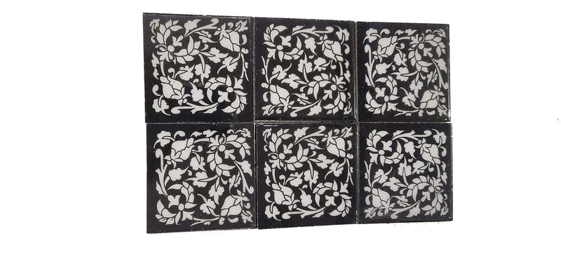 Shiv Kripa Blue Pottery SHIV KRIPA Blue Pottery Floral Decorative Mosaic Wall Tiles 3 x 3 Inch 6 Set of Tiles Multicolor 