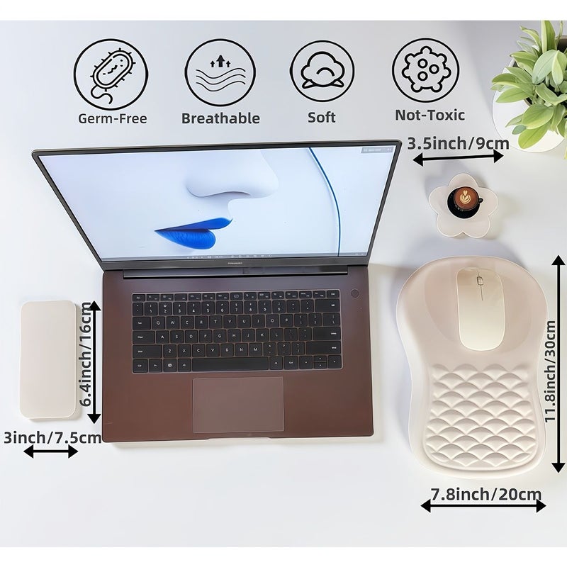 3 Pack Floral Coaster Phone Pad And Mouse Wrist Rest With Memory Foam Support Non Slip Base For Office And Home Use White - Image 3