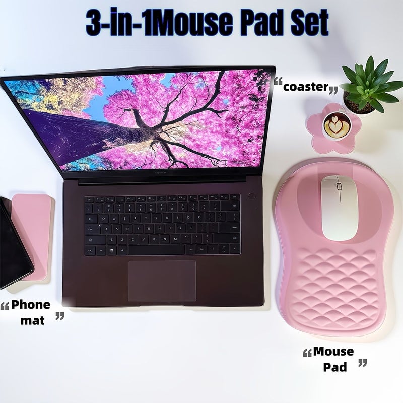 3 Pack Floral Coaster Phone Pad And Mouse Wrist Rest With Memory Foam Support Non Slip Base For Office And Home Use White - Image 4