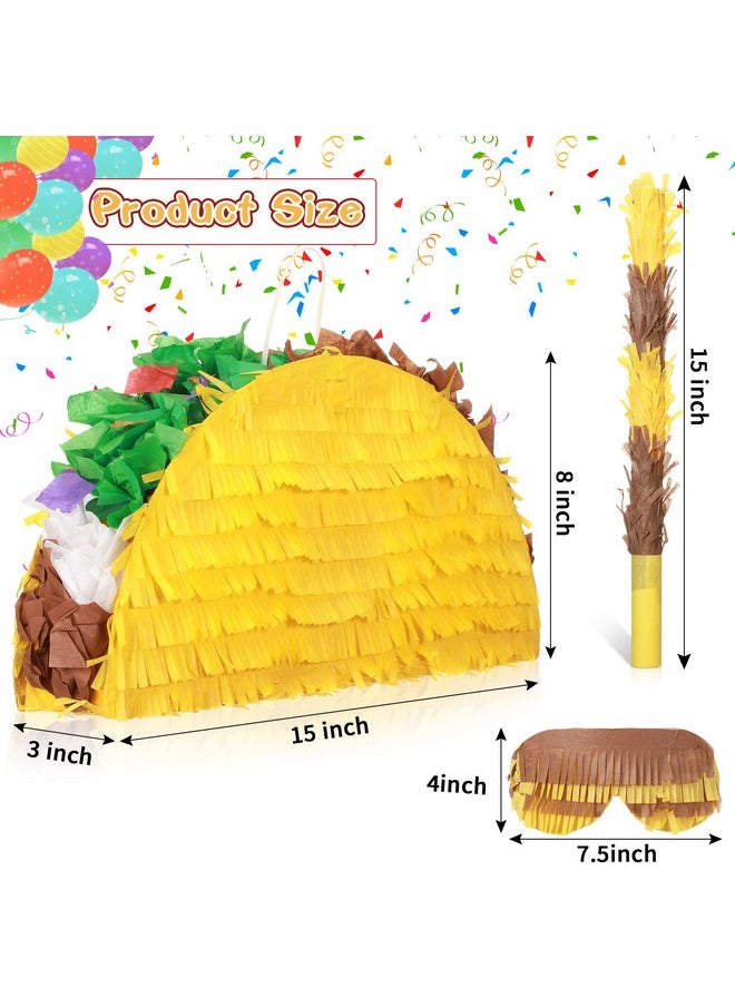 Sratte Taco Pinata Set Mexican Birthday Party Pinatas Decorations Cinco De Mayo Fiesta Theme Pinata With Plastic Stick And Blindfold For Mexican Themed Party Supplies Favors 15 X 8 X 3 Inches  - Image 3