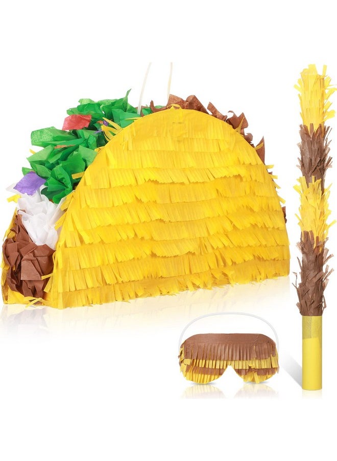 Sratte Taco Pinata Set Mexican Birthday Party Pinatas Decorations Cinco De Mayo Fiesta Theme Pinata With Plastic Stick And Blindfold For Mexican Themed Party Supplies Favors 15 X 8 X 3 Inches  - Image 2