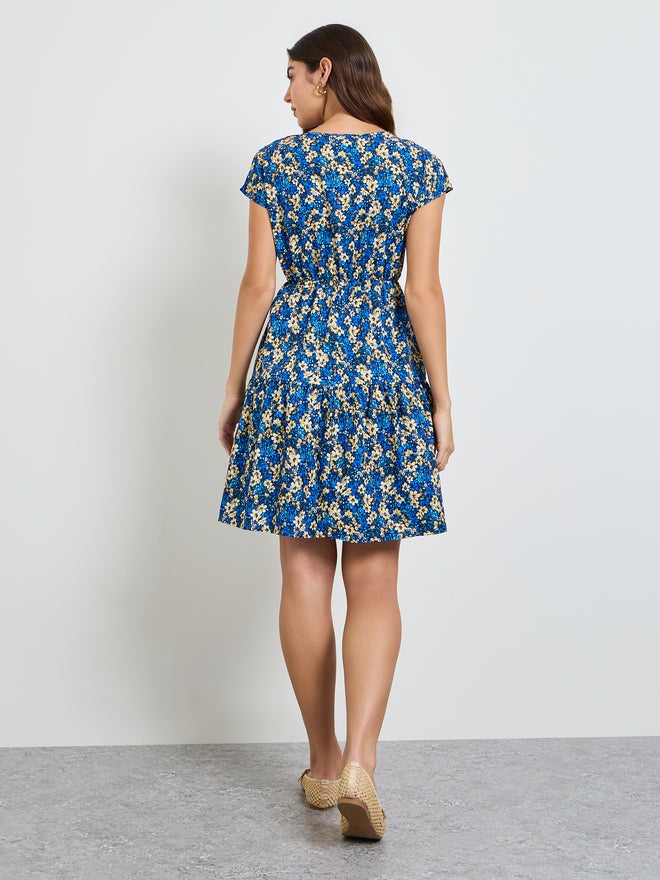 Styli Blue All Over Print Tiered Mini Dress - Image 5