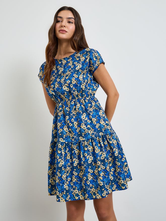 Styli Blue All Over Print Tiered Mini Dress - Image 3