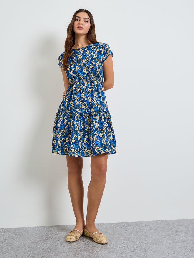 Styli Blue All Over Print Tiered Mini Dress - Image 2