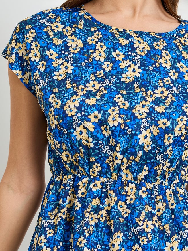 Styli Blue All Over Print Tiered Mini Dress - Image 4