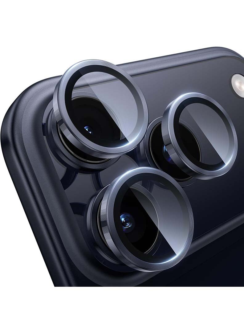 Case Up 3 Pcs Camera Lens Protector Compatible For iPhone 17 Pro Max /17 Pro , With 9H Tempered HD Glass Camera Cover Anti Scratch Aluminum Alloy Camera Ring, Navy - Image 1