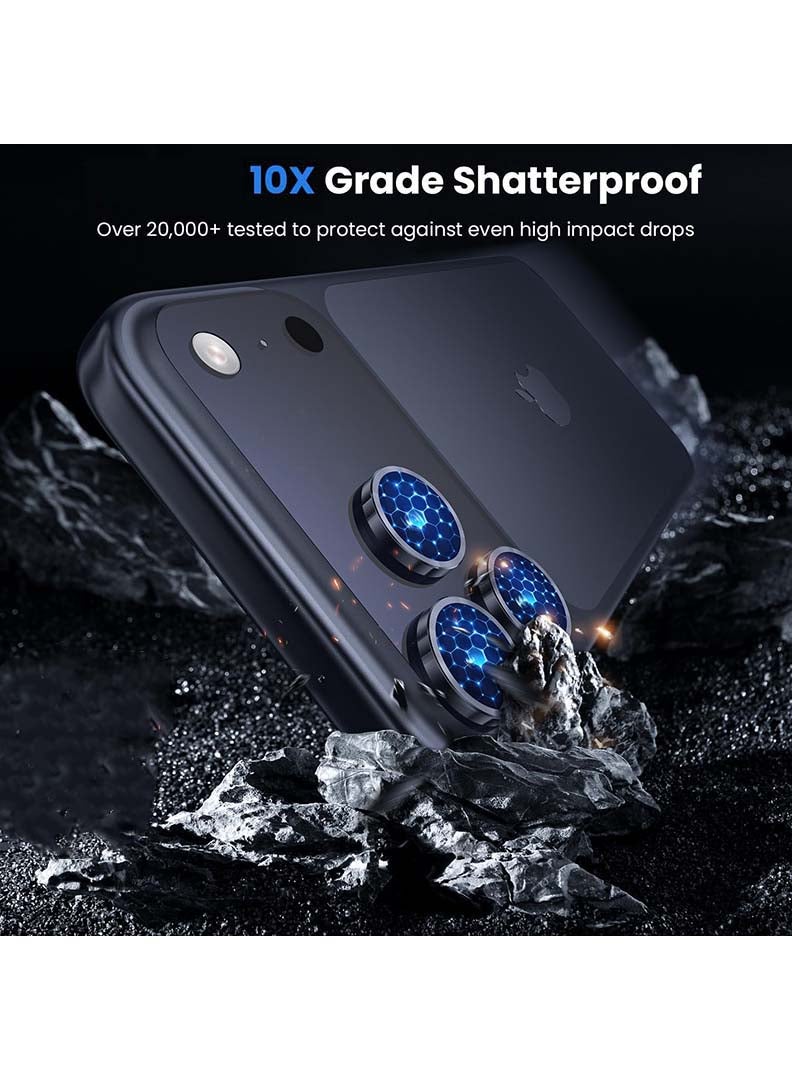Case Up 3 Pcs Camera Lens Protector Compatible For iPhone 17 Pro Max /17 Pro , With 9H Tempered HD Glass Camera Cover Anti Scratch Aluminum Alloy Camera Ring, Navy - Image 4