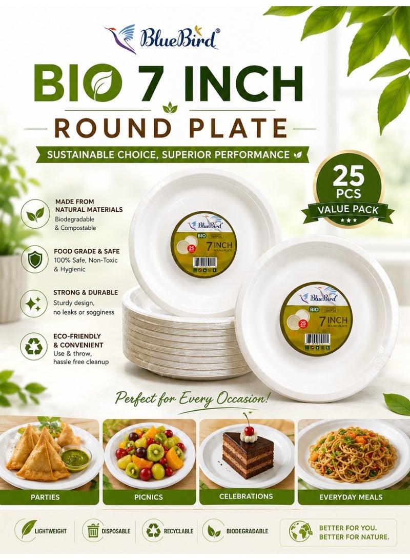 بلوبيرد Bluebird Biodegradable 7 inch Round Plate (1pkt x 25 Pcs) - Image 2
