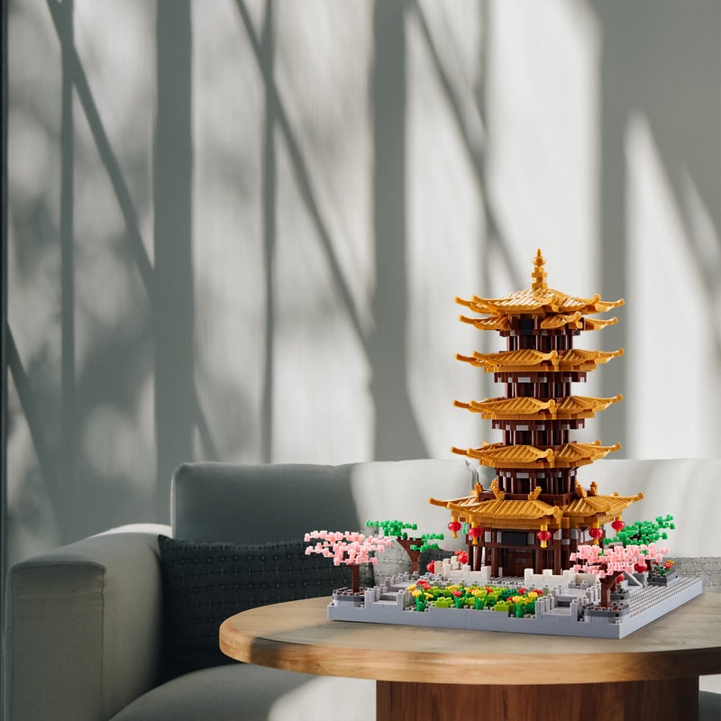 JXRLMB Chinese Ancient Famous Architecture Micro Building Blocks Set for Adults Yellow Crane Tower with Sakura Tree Cherry Plants Toys for Kids Age of 14 2200 pcs - Image 3