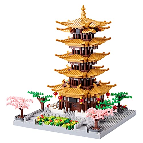 JXRLMB Chinese Ancient Famous Architecture Micro Building Blocks Set for Adults Yellow Crane Tower with Sakura Tree Cherry Plants Toys for Kids Age of 14 2200 pcs - Image 1