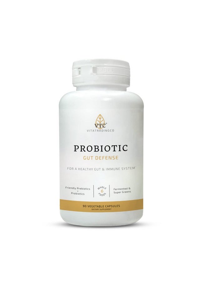 VTC Vitatradingco. Probiotic Gut Defense ; Probiotics And Prebiotics For Gut Health & Digestion ; 1 Billion Cfu With Whole Food Base ; 90 Vegetable Capsules  - Image 2