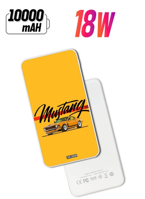 10,000 mAh Super Fast Charging Ultra Compact Power Bank with Quick Charge & Power Delivery, Portable Charger For iPhone and Android Mustang