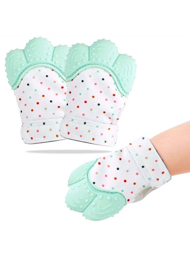 DaKos Teething Mitten [2 Pack] Soft Food Grade Silicone Teether Mitten Glove Handy Teething Mit Toy For Self Soothing Bpa Free For 3�12 Months Infants (1 Pair) (Mint Green) - Image 1