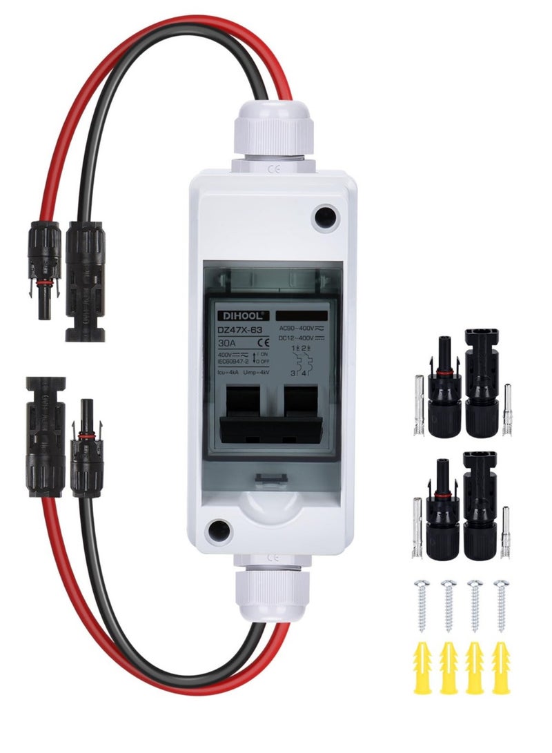 Excefore Solar Panels 30 Amp Solar Disconnect Switch, Outdoor Small Breaker Box, Waterproof Disconnect Switch, Waterproof UV-Proof Outdoor Box, Miniature Circuit Breaker with din Rail Enclosure - Image 1