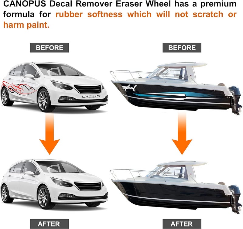 CANOPUS Decal Remover Eraser Wheel - Adhesive, Pinstripe, Sticker, Vinyl Removal Tool Kit for Cars, RVs, Boats - 4 inch Rubber Pad with Drill Adapter Diverse purchase options - Image 2