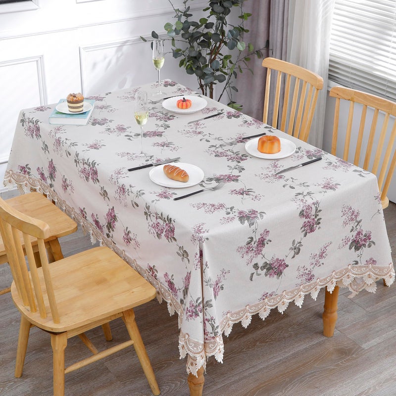 Walrus Heavy Duty Vinyl Tablecloth Elegant Floral Lace-Trimmed Tablecloth Vintage Flower Pattern, Waterproof Oil-Proof Plastic Table Cloth Stain-Resistant Wipeable(Purple Floral, 60X60 Inch) - Image 2