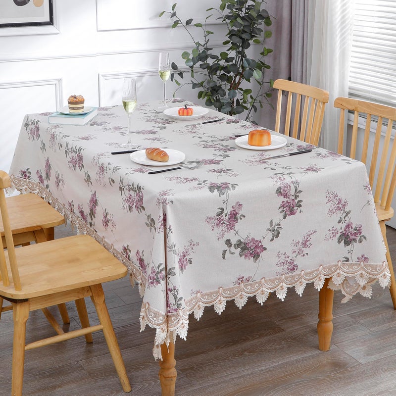 Walrus Heavy Duty Vinyl Tablecloth Elegant Floral Lace-Trimmed Tablecloth Vintage Flower Pattern, Waterproof Oil-Proof Plastic Table Cloth Stain-Resistant Wipeable(Purple Floral, 60X60 Inch) - Image 5