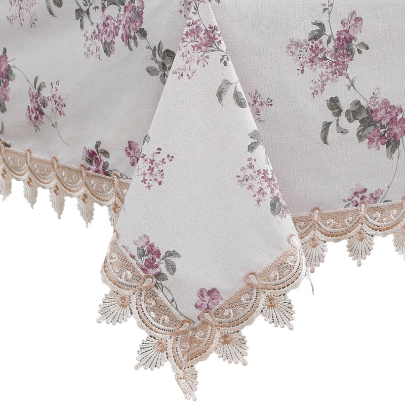 Walrus Heavy Duty Vinyl Tablecloth Elegant Floral Lace-Trimmed Tablecloth Vintage Flower Pattern, Waterproof Oil-Proof Plastic Table Cloth Stain-Resistant Wipeable(Purple Floral, 60X60 Inch) - Image 1