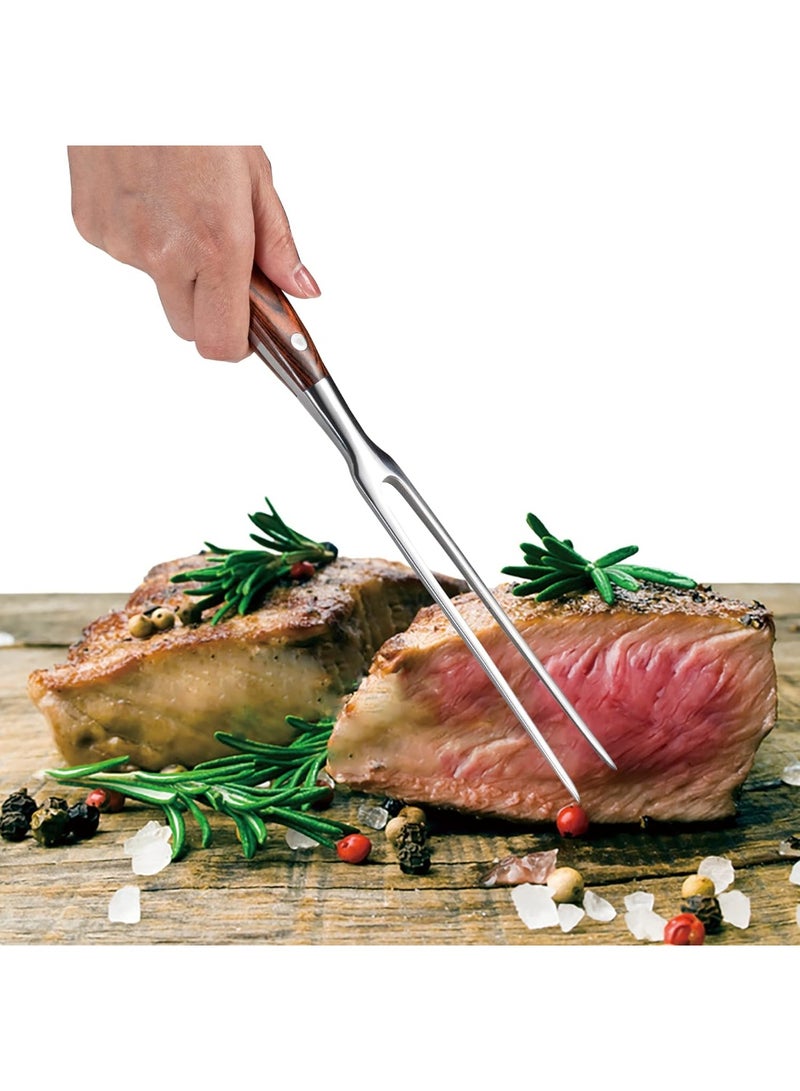 Meat Fork Stainless Steel Carving Fork with Wooden Handle Two Prong Fork Meat Cooking Fork Barbecue Fork for Chicken Turkey Beef - Image 3