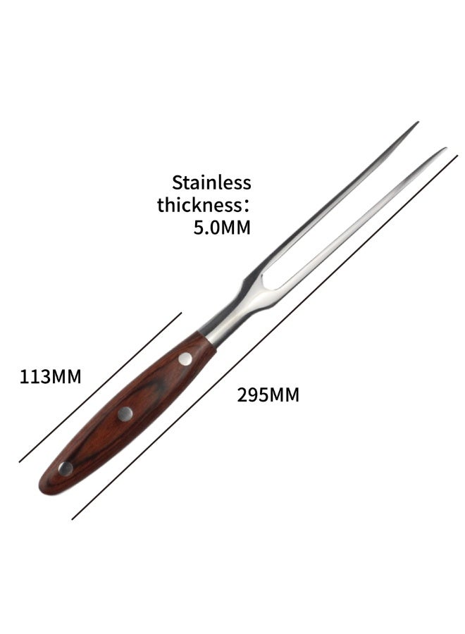 Meat Fork Stainless Steel Carving Fork with Wooden Handle Two Prong Fork Meat Cooking Fork Barbecue Fork for Chicken Turkey Beef - Image 2