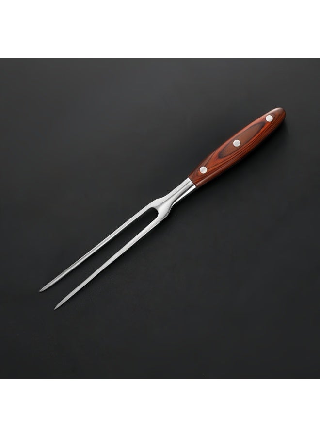 Meat Fork Stainless Steel Carving Fork with Wooden Handle Two Prong Fork Meat Cooking Fork Barbecue Fork for Chicken Turkey Beef - Image 1